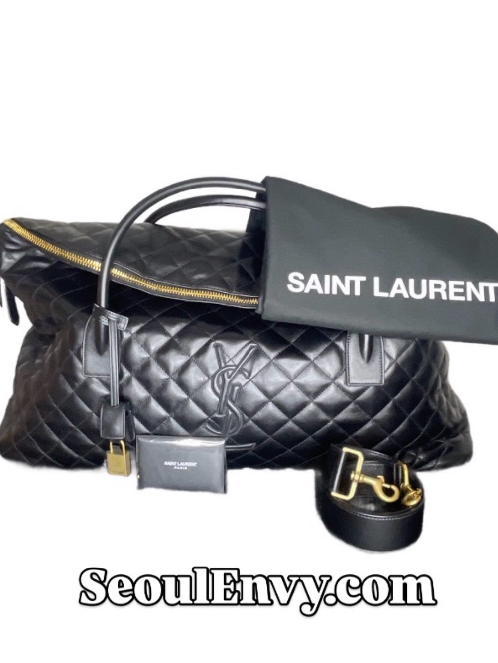 Saint Laurent Black Quilted Leather Duffel Travel/Tote with Gold Hardware